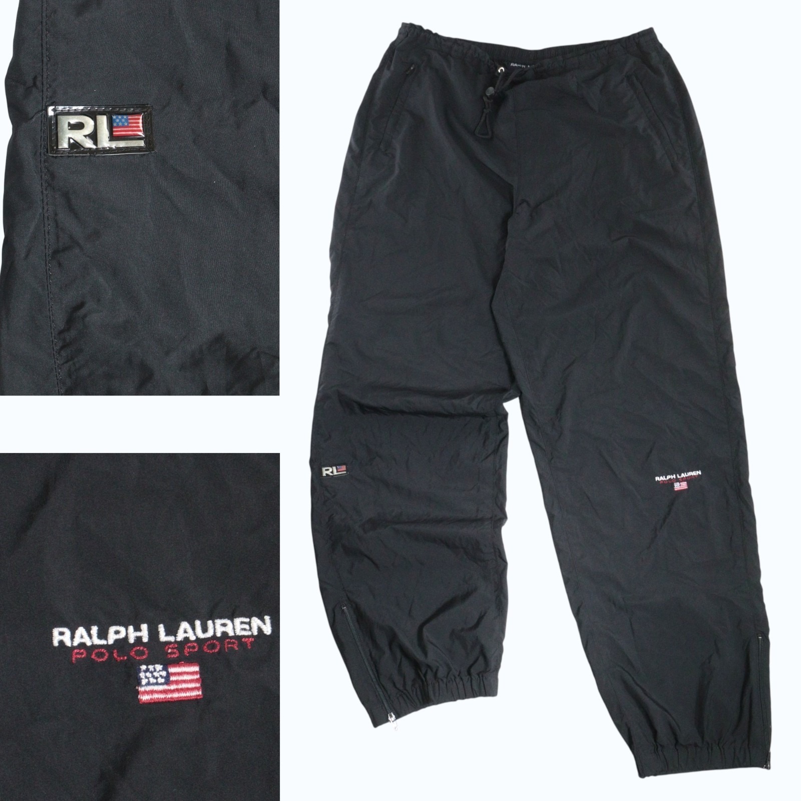 Ralph Lauren Polo Sport Windbreaker Pants Men L Black Vintage Ilgwu Usa 70s Rare